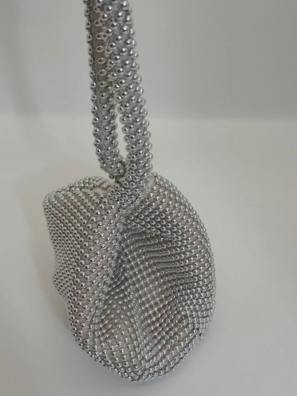 Silver Beaded Hobo Shoulder Bag Y2K Evening Party Purse Rhinestone Look